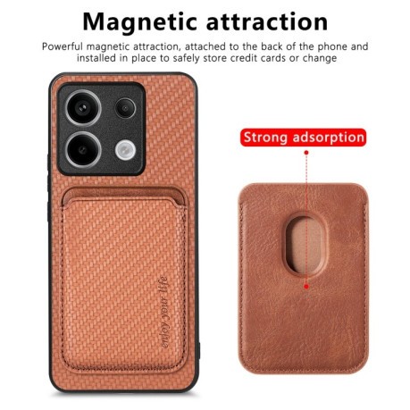 Чохол Carbon Fiber Leather Card Magnetic на Xiaomi Redmi Note 13 Pro 5G/Poco X6 5G - коричневий