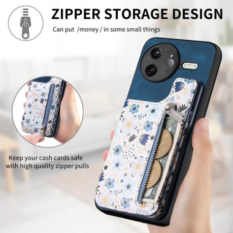 Протиударний чохол Retro Painted Zipper Wallet для Xiaomi Poco F7 Ultra 5G - синій