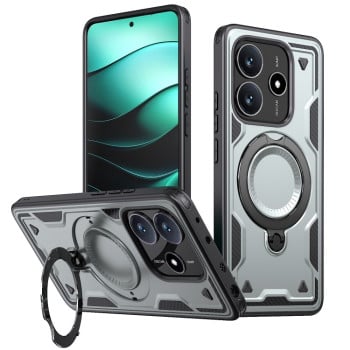 Противоударный чехол MagSafe Holder Armor PC Hybrid для Xiaomi Redmi Note 14 5G/Poco M7 Pro 5G - серый