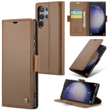 Чехол-книжка CaseMe 023 Butterfly Buckle Litchi Texture RFID Anti-theft Leather для Samsung Galaxy S24 Ultra - коричневый