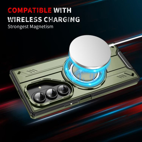 Ударозахисний чохол Transparent MagSafe Magnetic Rotating Ring Holder для Samsung Galaxy Fold 7 5G - зелений