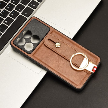 Противоударный чехол Wristband Leather Back для   Xiaomi Poco X6 Pro - коричневый