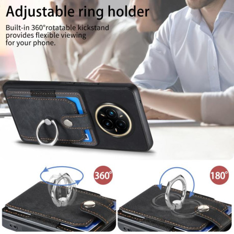 Чохол  Retro Skin-feel Ring Card Wallet для Realme 14 Pro+ - чорний