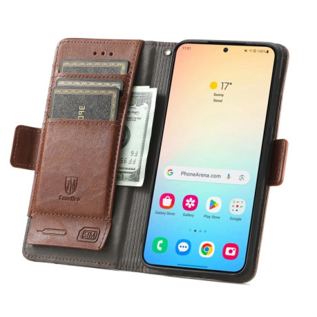 Чехол-книжка CaseNeo Splicing Dual Magnetic Buckle Leather для Samsung Galaxy S24+ 5G - коричневый