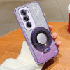 Противоударный чехол Plated Gradient Glitter Round Holder для OPPO Reno12 Global - фиолетовый
