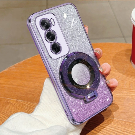 Протиударний чохол Plated Gradient Glitter Round Holder для OPPO Reno12 Global - фіолетовий