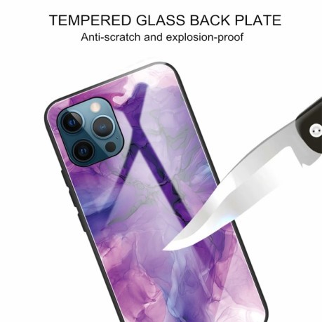 Противоударный стеклянный чехол Marble Pattern Glass на iPhone 13 Pro Max - Abstract Purple