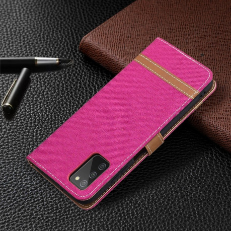 Чохол-книжка Color Matching Denim Texture на Samsung Galaxy A03s - пурпурно-червоний