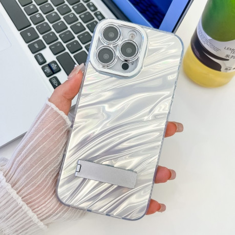 Протиударний чохол Plating Glitter Texture Fold Holder with Lens Film для iPhone 16 Pro - White Water Ripples