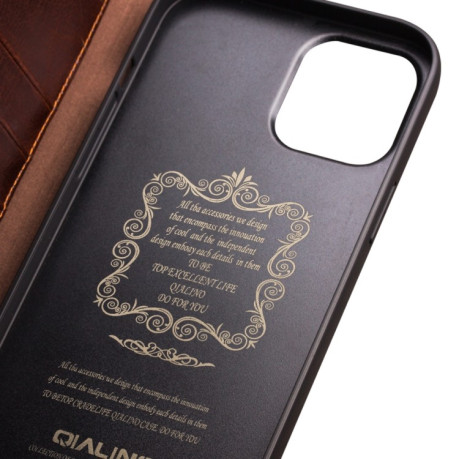 Кожаный чехол-книжка QIALINO Classic Case для iPhone 13 mini - коричневый