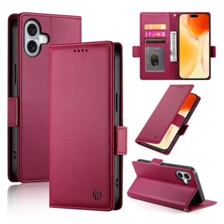 Чехол-книжка Side Buckle Magnetic Frosted Leather для iPhone 16 Plus - винно-красный