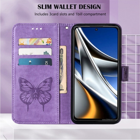 Чохол-книжка Embossed Butterfly для Xiaomi Poco M4 Pro 4G - світло-фіолетовий