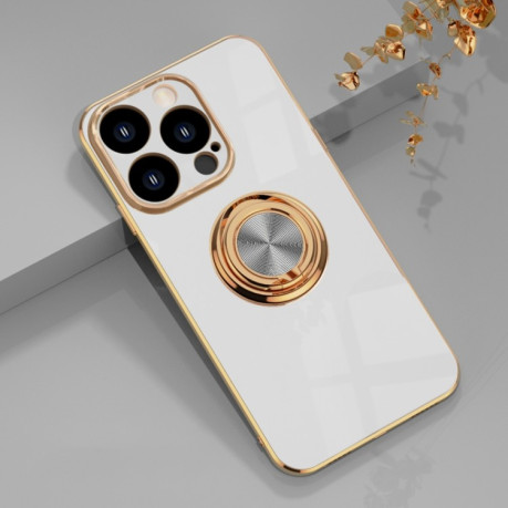 Протиударний чохол 6D Electroplating Full Coverage with Magnetic Ring для iPhone 14 Pro - білий