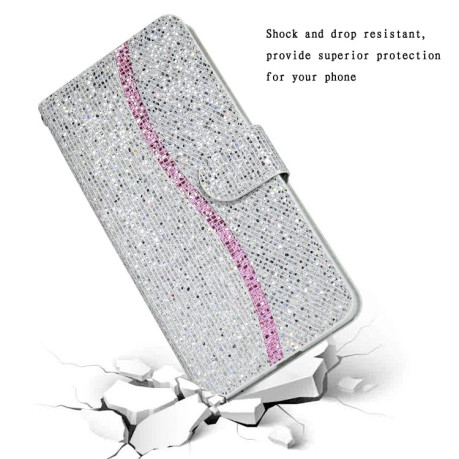 Чехол-книжка Glitter Powder для Samsung Galaxy M32/A22 4G - серебристый