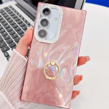 Противоударный чехол Plating Glitter Texture Ring Holder для Samsung Galaxy A36 5G - Pink Feather Yarn