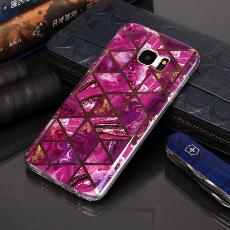 Противоударный чехол Plating Marble для Samsung Galaxy S7 edge - фиолетовый
