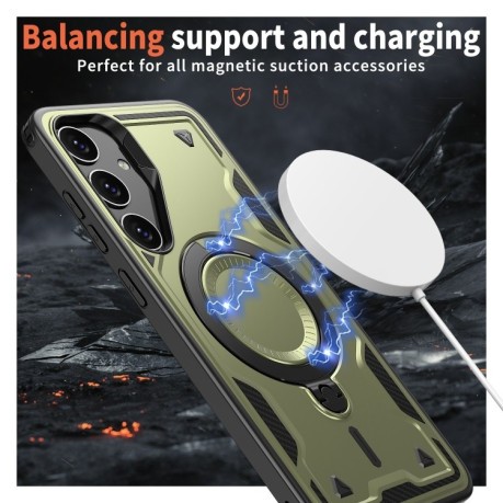 Протиударний чохол MagSafe Holder Armor PC Hybrid для Samsung Galaxy S24 FE 5G - темно-зелений