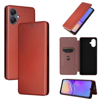 Чехол-книжка Carbon Fiber Texture на Samsung Galaxy A07 4G - коричневый