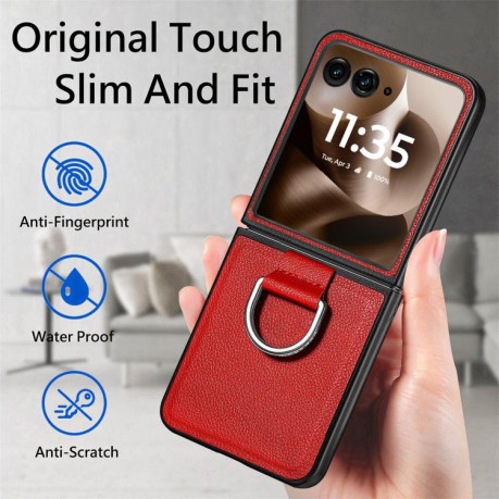 Противоударный чехол Litchi Texture на Motorola Razr 60 Ultra - красный