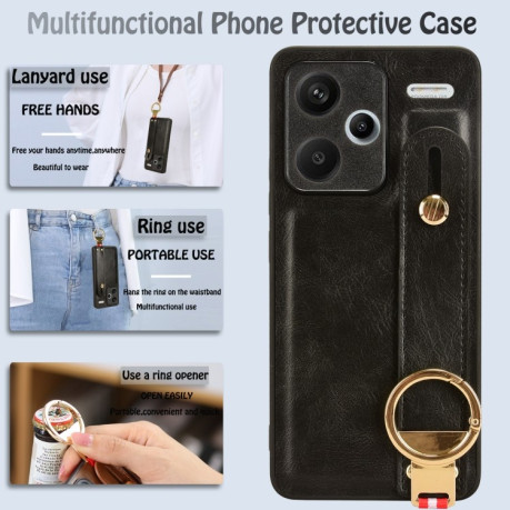 Противоударный чехол Wristband Leather Back для Xiaomi Redmi Note 13 Pro+ - черный