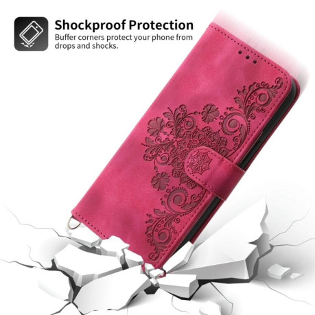 Чохол-книжка Skin-feel Flowers Embossed для OPPO Reno13 F /Reno13 FS 4G/5G - винно-червоний