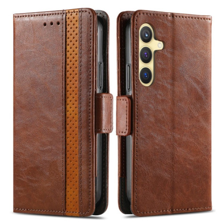 Чехол-книжка CaseNeo Splicing Dual Magnetic Buckle Leather для Samsung Galaxy S24+ 5G - коричневый