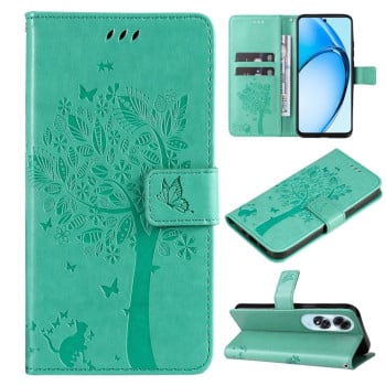 Чохол-книжка Tree &amp; Cat Embossed Pattern для OPPO A60 4G - зелений