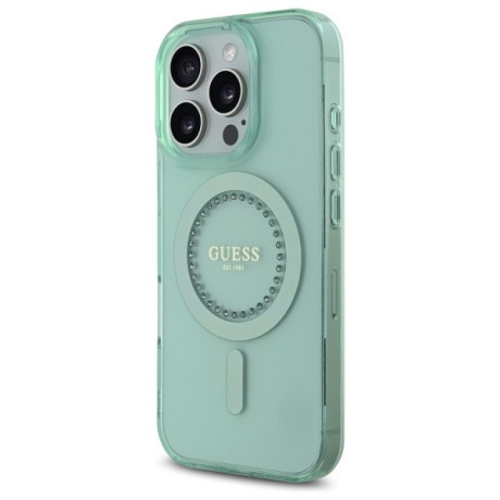 Оригинальный чехол Guess IML Rhinestones MagSafe для iPhone 16 Pro - Green