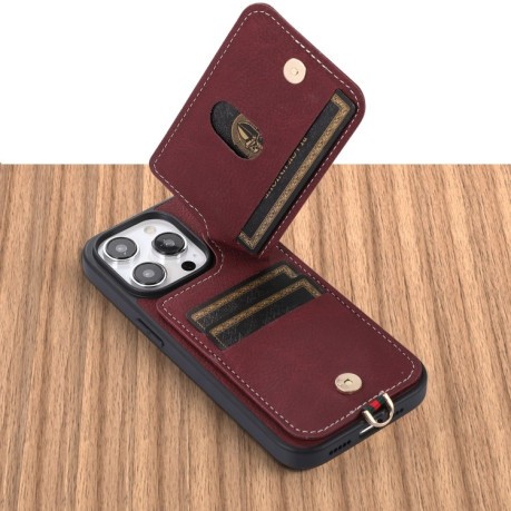 Противоударный чехол ABEEL Litchi Texture Card Bag для iPhone 15 Pro Max - фиолетовый