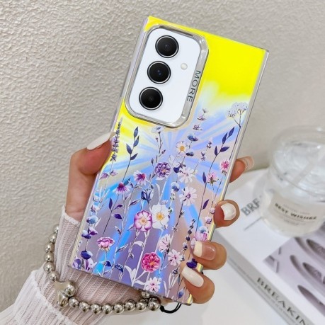 Чохол Electroplating Laser Flower Phone Case with Wrist Strap для Samsung Galaxy A55 5G - Flower