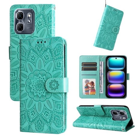 Чехол-книжка Embossed Sunflower для Infinix Hot 50i / Smart 9 - зеленый