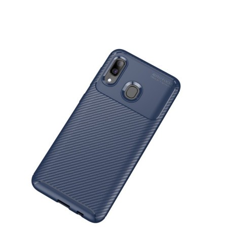 Ударозащитный карбоновый чехол Beetle Series Carbon Fiber Texture на Samsung Galaxy A30-синий