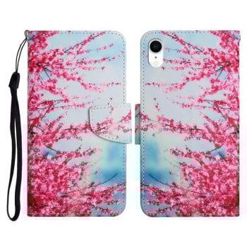 Чехол-книжка Painted Pattern для iPhone XR - Red Cherry Blossoms