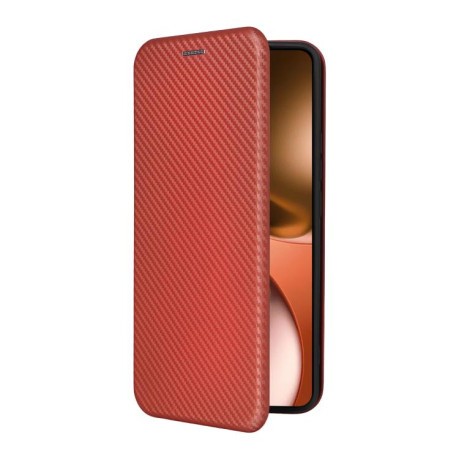 Чехол-книжка Carbon Fiber Texture на Realme GT 7 - коричневый