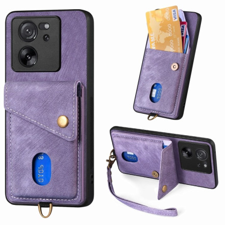 Противоударный чехол Retro Card Wallet Fold Leatherна для Xiaomi 13T / 13T Pro - фиолетовый