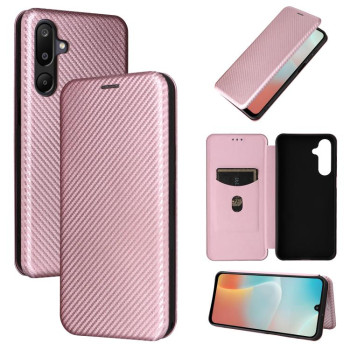 Чехол-книжка Carbon Fiber Texture на Samsung Galaxy M16 5G / F16 5G - розовый