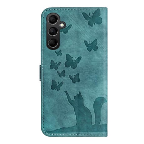 Чохол-книжка з тисненням Butterfly Cat м'яка фактура з магнітним хлястиком на Samsung Galaxy S25 FE 5G - блакитний