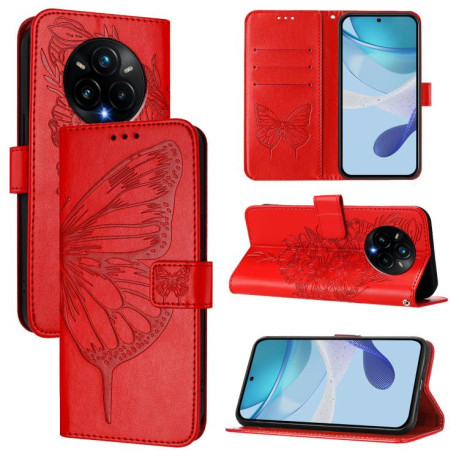 Чехол-книжка Embossed Butterfly для Realme 14 Pro+ - красный