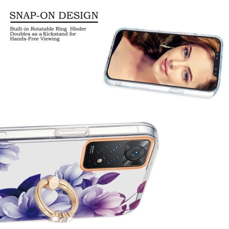 Протиударний чохол Ring IMD Flowers для Xiaomi Redmi Note 12 Pro 4G/11 Pro Global(4G/5G)/11E Pro- Purple Begonia