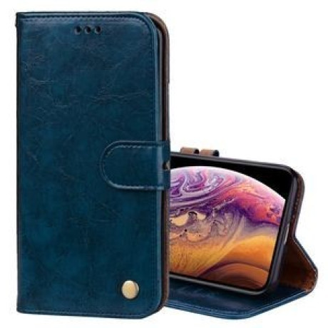 Кожаный чехол-книжка Business Style Oil Wax Texture на iPhone XS Max- синий