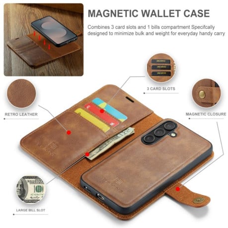 Чохол-книжка DG.MING з фактурою Crazy Horse на Samsung Galaxy S25 FE 5G - коричневий
