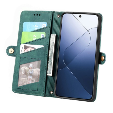 Чохол-книжка Geometric Zipper Wallet Side Buckle Leather для Xiaomi 14 - зелений