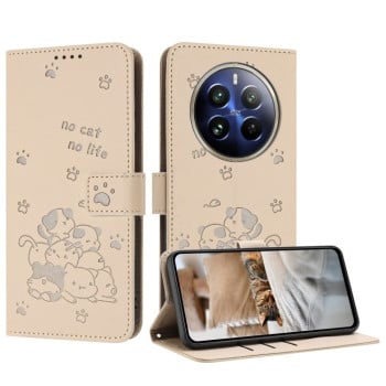 Чохол-книжка Embossed Kitten Phone Leather для Realme 12+ 5G/12 4G/13 4G - бежевий