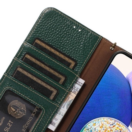 Шкіряний чохол-книжка KHAZNEH Genuine Leather RFID для Xiaomi Redmi Note 14 4G - зелений