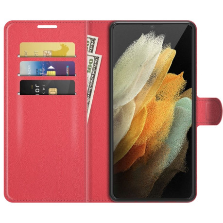 Чехол-книжка Litchi Texture на Samsung Galaxy S22 Ultra 5G - красный