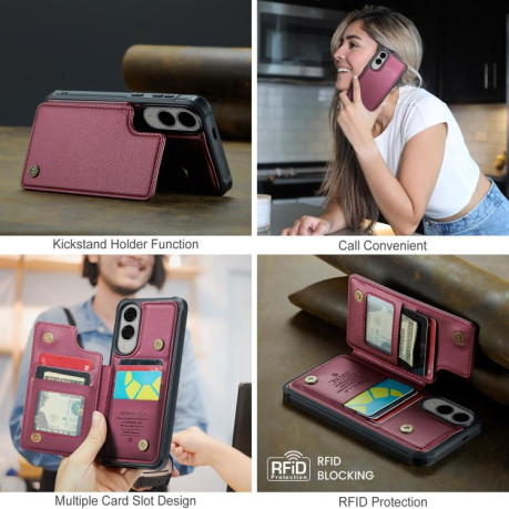 Чохол CaseMe C22 Card Slots Holder RFID Anti-theft для Samsung Galaxy S25 Edge 5G - червоний