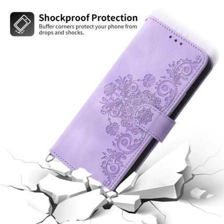 Чехол-книжка Skin-feel Flowers Embossed для Xiaomi Poco F7 - фиолетовый