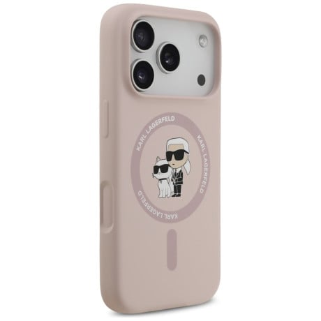 Оригінальний силіконовий чохол Karl Lagerfeld Silicone Karl&amp;Choupette Ring із MagSafe на iPhone 17 Pro - Pink