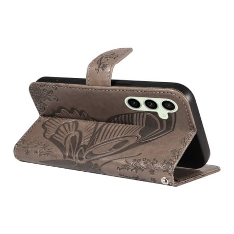 Чехол-книжка Swallowtail Butterfly Embossed Leather для Samsung Galaxy S24 FE 5G - серый