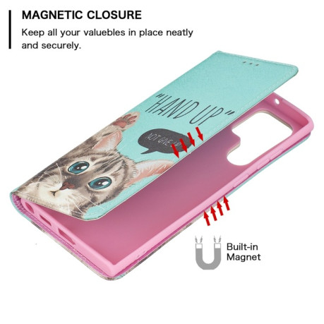 Чехол-книжка Colored Drawing Pattern Invisible для Samsung Galaxy S22 Ultra 5G - Cat